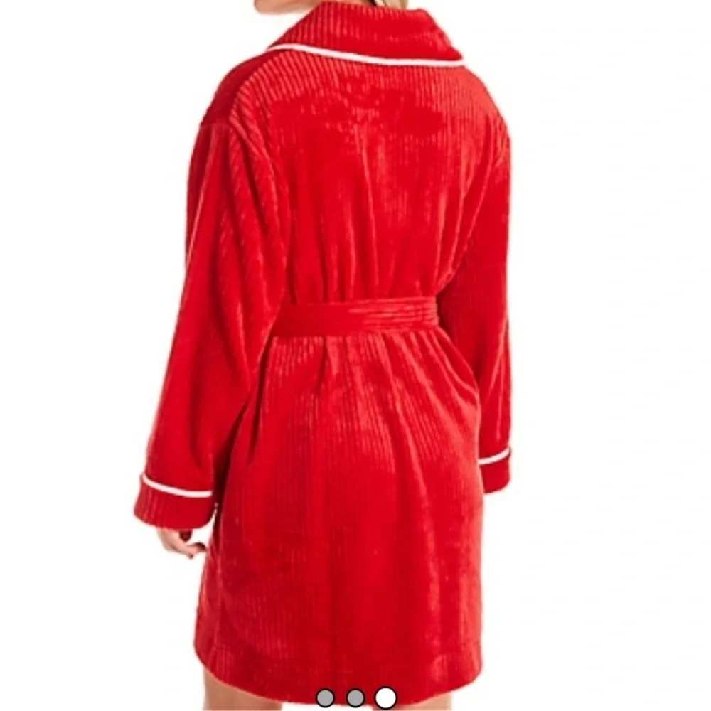 Kate Spade Plush Chenille Shawl Collar Robe Red Belted Cozy Lounge Medium